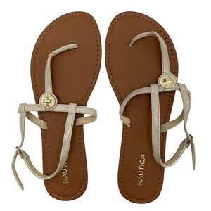 Nautica Women's Thong Flat Sandals Brown/Beige T-Strap 10 inch Length